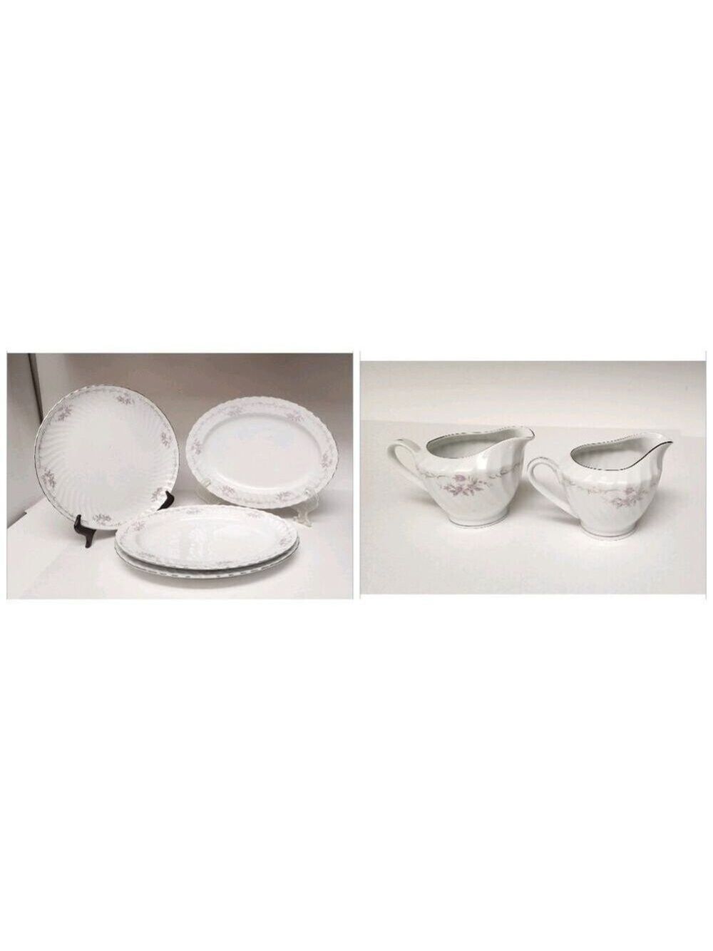Gold Standard White Silver & Pink /1 Round & 3 Oval Serving Platter/ 2 Creamer